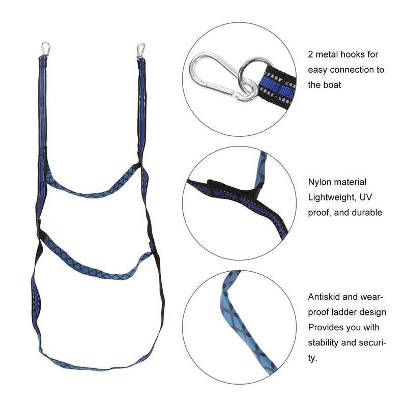 Marine Boat Rope Ladder Boarding Steps with Hooks Nylon Blue
