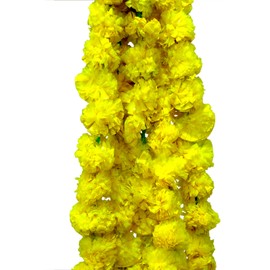 Home Genie Genda Phool Artificial Marigold Fluffy Flower/Genda Phool Garlands String for Diwali, Navratri, Durga Pooja Festival, Office Decoration - Pack of 5 - Yellow