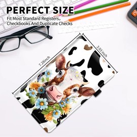 AIRWEE Checkbook Cover for Men and Women, PU Leather Check Book Case Card Holder with RFID Blocking Standard Register Duplicate Checks, Embossed on Both Side Slim Checkbook Cover, Cow Print