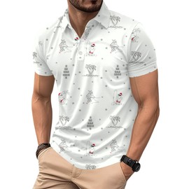 Men's Funny Christmas Polo Xmas Hawaiian Golf Polo White Graphic Aloha Holiday Santa Button Golf Shirts M