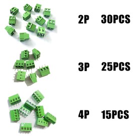 kuosbiu 70PCS Terminal Block Connector Kit, 2.54mm (0.1 Inch) Pitch, 2P/3P/4P PCB Mount Screw Terminals, Compatible with Arduino, DIY Electronics, and Home Projects, Supports 26-18AWG Wires