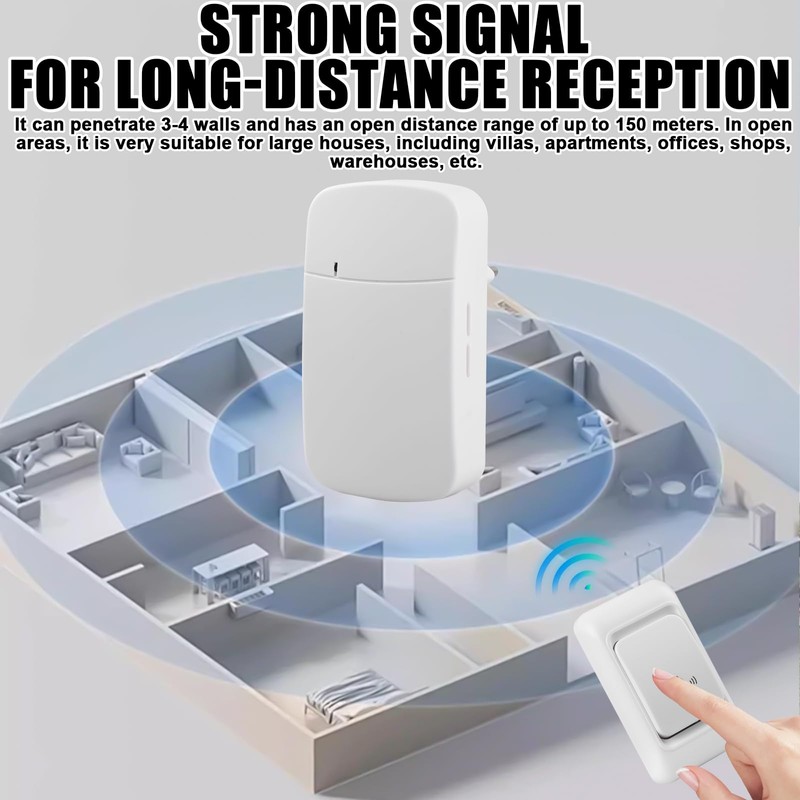 Wireless Bell Set, 150 m Range Doorbell Wireless Set Waterproof