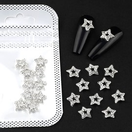 10pcs Crystal Alloy Star Nail Charms Rhinestones for Nails, 3D Stars Nail Art Charms Nail Gems Nail Rhinestones Silver Star Charms Nail Jewels for Nail Art Charm Women Nail Accessories Nail Supplies