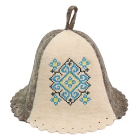 PetriStor Ukrainian Wool Sauna Hat for Men and Women Ornament Blue Protect Hair - Sauna Cap for Men - Banya Hats for Men - Felt Sauna Hat Wool