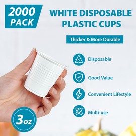 Lilymicky [2000 Pack] 3 oz White Plastic Cups, Disposable Plastic Bathroom Cups, 3 Ounce Plastic Mouthwash Cups, Small Jelly Party Shot Cups for Tasting, Drinking