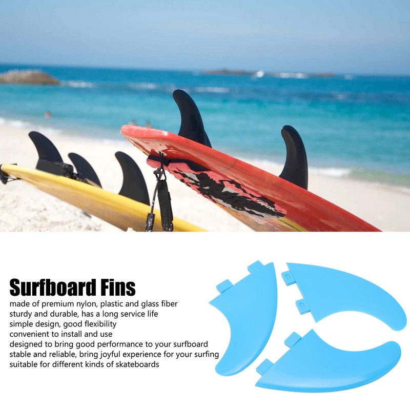 3Pcs Surfboard Fins Nylon Plastic Blue Thruster Fin Surfing Board