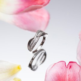 Tuscany Silver Women's Sterling Silver Rhodium Plated Cubic Zirconia Double Crossover Ring - Size P