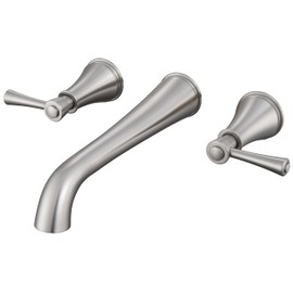SITGES High Flow Brushed Nickel Wall Mount Bathtub Faucet with Two Level Handles,Extra-long 10.5" Spout Reach Solid Brass Wall Tub Filler with Rough-in Valve included