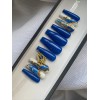 Handmade CUSTOM Gel Press On False Nails BLUE w GOLD