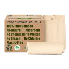 Purafide 100% Bamboo Paper Towels, Tree-Free, Chemical-Free, Lint-Free, Durable, Absorbent, Select-a-Size 2-Ply, 90 Sheets Per Roll. (PT 12 Rolls)