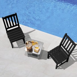LOUNZY 2 Pieces Patio Dining Chair Sets, Outdoor HDPE Chair Set Furniture for Dining Table, 2 Patio Chairs for Lawn, Pool and Yard, Black