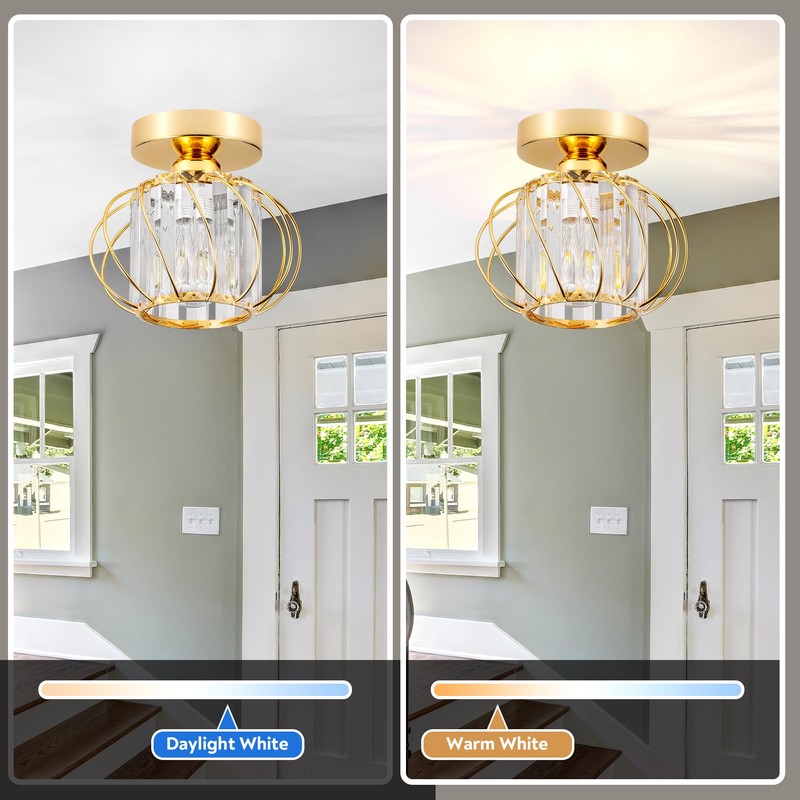 GIGGI Crystal Gold Ceiling Light, E27 Semi-Flush Ceiling Lights, Modern