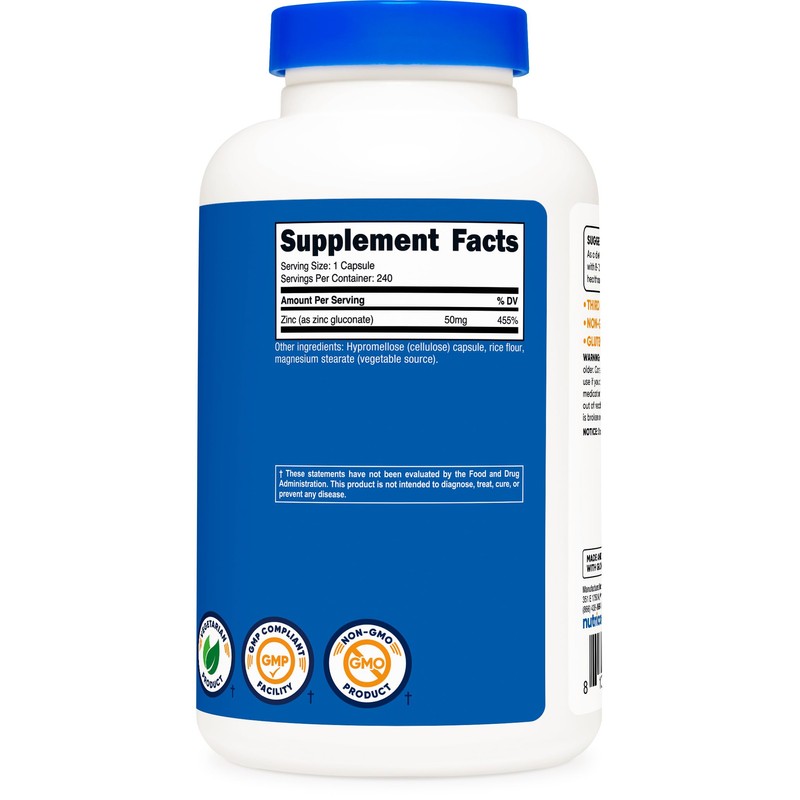 Nutricost Zinc Gluconate 240 Vegetarian Capsules (50mg) - Gluten Free