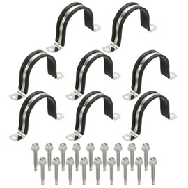 PATIKIL 8Pcs Pipe Clamps, 2-3/16 Inch 304 Stainless Steel Rubber Cushioned U Bracket Conduit Clamps Pipe Strap Wire Clips with Hexagonal Screw for Tube Hose Cord Installation, 55mm