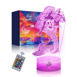 Nice Dream Nice Dream Mermaid Night Light for Kids, 3D Night Lamp, 16 Colors Changing with Remote Control, Room Decor, Gifts for Children Girls Boys