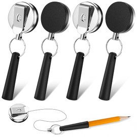 Retractable Pencil Holder, 4 Pieces Heavy Duty Retractable Pull Pen Pencil Holder, Anti-Loss Elastic Silicone Retractable Pen Holder with Clip for Carpenters, Construction Workers, Nurses, Waiters