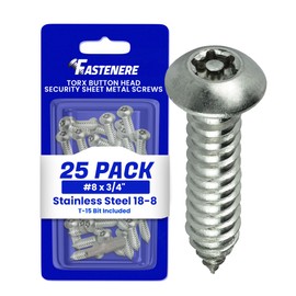 Fastenere Torx Security Sheet Metal Screws - #8 x 3/4" (25-Pack) Button Head, Tamper-Resistant, Anti Theft Stainless Steel Screws for Higher Level of Safety & Secure Fastening Solution
