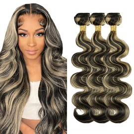28 30 32 Vinmdonm P1B27 Highlight Bundles Human Hair Honey Blonde Body Wave 3 Bundles Two Tone Black Mixed With Honey Blonde Bundle