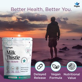 Physis Milk Thistle High Strength Food Supplement | 80% Silymarin | Milk Thistle Seeds | 180 x Tablets | Vegan Food Supplement | Made in Britain