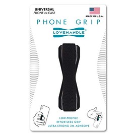 LOVEHANDLE Phone Grip for Most Smartphones and Mini Tablets, Black Elastic Strap with Black Base, LH-01Black