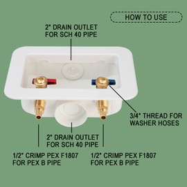 Lingmfg Washing Machine Outlet Box Sweat Thread with 2 inch Central Drain, 1/2 inch Thread, 1/2 inch Copper Sweat, Connection 3/4 inch Washing Machine Hoses