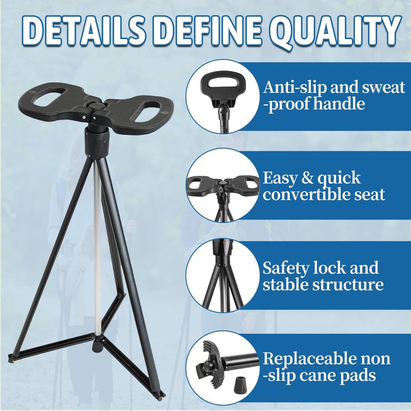 ALEVMOOM Walking Cane with Seat Folding Lightweight, 2-in-1 Cane Stool