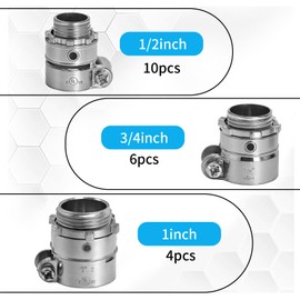 20 Pack Squeeze Connector Conduit Fitting 3/4,1/2,1 inch Combination Flexible Metal Conduit for Electrical Conduit Fittings