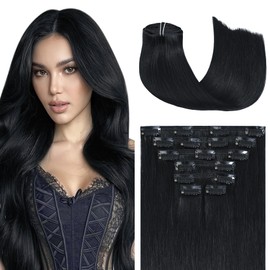 18Inch Naturl Black Clip in Hair Extensions 120 Grams100% Silky Straight Remy Human Hair Extensions for Women 7pcs 17clips