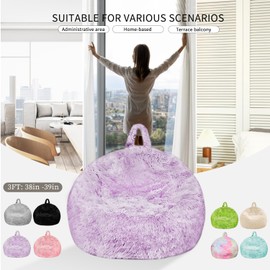 Fluffy Faux Fur Bean Bag Chair Cover for Living Room(No Filler), Bean Bag Chairs Cover for Kids/Teens,Premium Furry Anti-Slip Bean Bag Cover for Organizing Plush Toys (Purple)