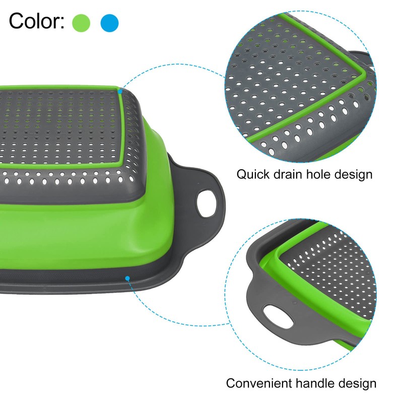 CASA -J Collapsible Colander Set, 2pcs Silicone Square Foldable Strainer
