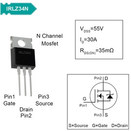 DAOKAI 20pcs IRLZ34N Mosfet Transistor N-Channel 30A 55V IRLZ34NPBF Inline MOSFET Transistor TO-220AB with Aluminum Heatsink Screwdriver Assembly Kits for DIY