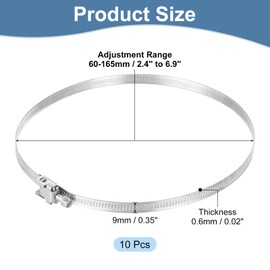 sourcing map 6.75 Inch 304 Stainless Steel Duct Clamps, 10 Pcs Adjustable Hose Clamps with Worm Gear Pipe Clamp Air Duct Clamp for Flexible Ducting Heating Cooling Exhaust Ventilation