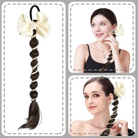MEIYIFANG Bubble Ponytail Wig bow Telephone line twist Braided Hair Band Hairpieces for Women Girls Hair Accessories Ponytail Extension Synthetic Hairpiece (Brownish black)