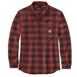 Carhartt Plaid Flannel Relaxed Fit Shirt, Colour: Red, Size: M, Red Ochre