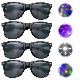 Cinsersr Pack of 4 3D Prism Heart Star Effect Funny Glasses Kaleidoscope Glasses Colourful Special Effect Light Show Entertainment Sunglasses, Suitable for Fireworks Shows, Dance Parties and Music