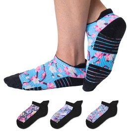 Viasox Ankle Compression Socks for Women & Men 3 Pack, 14 mmHg Support Improves Circulation, Extra Cushioned (Flower Power, S/M)