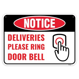 1PC Deliveries Please Ring Doorbell Sign, 10 x 7 Inches - Aluminum - Ring Door Bell Sign - Delivery Instruction Sign