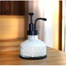 Glass Soap Dispenser for Kitchen and Bathroom Countertop, Smooth Action Pump Refillable Wash Hand Liquid, Dish Detergent, Farmhouse Style with Cylindrical Shape Shampoo Lotion Pump