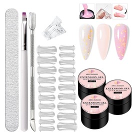MEET ACROSS Poly Nail Gel 8Pcs Nail Extension Gel Set and Nail Extension Starter Kit for Beginners Nail Art DIY Home Gifts for Women (Pink + Gold Foil, 8pcs)