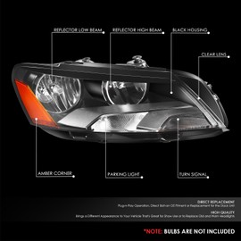 DNA MOTORING Passenger Side (Right) Headlight Assembly Compatible With Passat 2012-2015, Halogen, Black Housing, OEM-HL-0253-R
