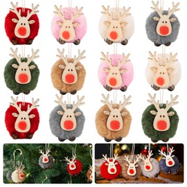 Pack of 12 Christmas Tree Pendants, Christmas Pendants, Elk Decoration, Felt Wood, Christmas Decoration Children for Party Decoration