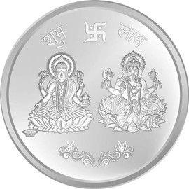 Luxmi Ganesha Ji Coin Silver Pooja Coin Puja Coin Diwali Gift Coin Diwali Deepawali Dhanteras Karvachauth Gift Item. Pack of 1