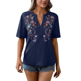 MINTLIMIT Women's Tunic Tops Short Sleeve V Neck Mexican Shirts Peasant Blouse Boho Embroidered Casual Tops 2025