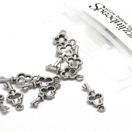 10 Antique Silver Little 16mm Long Skeleton Door Key Charms Plated Pewter Metal