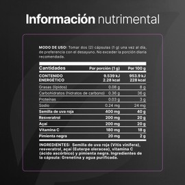 B Life Resveratrol | 1000mg Antioxidante + Pimienta Negra, Uva Roja & Acai | 200 Cápsulas