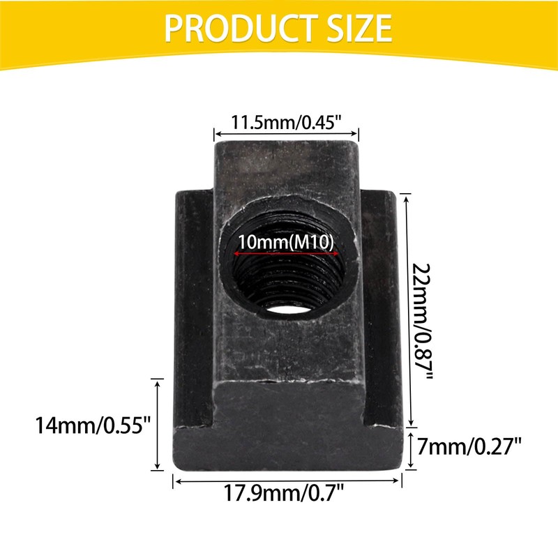 S SYDIEN T Slot Nuts 10pcs, M10 Threads Black Oxide