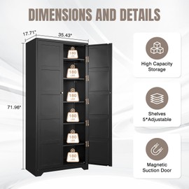 Yizosh Metal Storage Cabinet with 2 Doors and 5 Adjustable Shelves,- 72" White Kitchen Pantry Storage Cabinet for Kitchen,Living Room,Dining Room