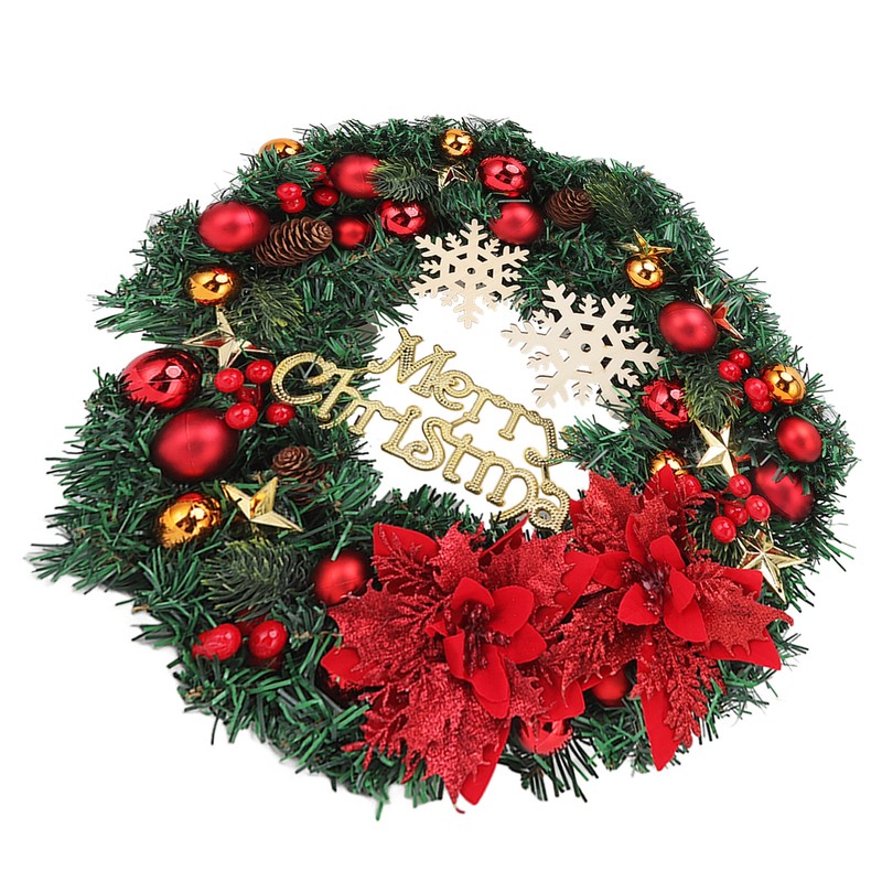 Christmas Wreath Snow Pine Cone Xmas Ball Wreath for Indoor
