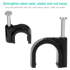 Fippy 600PCS Black Cable Clips Assortment 4mm 5mm 6mm 7mm 8mm 10mm 12mm Steel Nail Cable Clips cable tacks for Cable Fixing (Black)