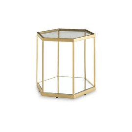 Signature Design by Ashley Veerwick Glam Metal Accent Table with Glass Top and Lower Shelf, Metallic